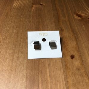 Fossil Silver Cube Earrings